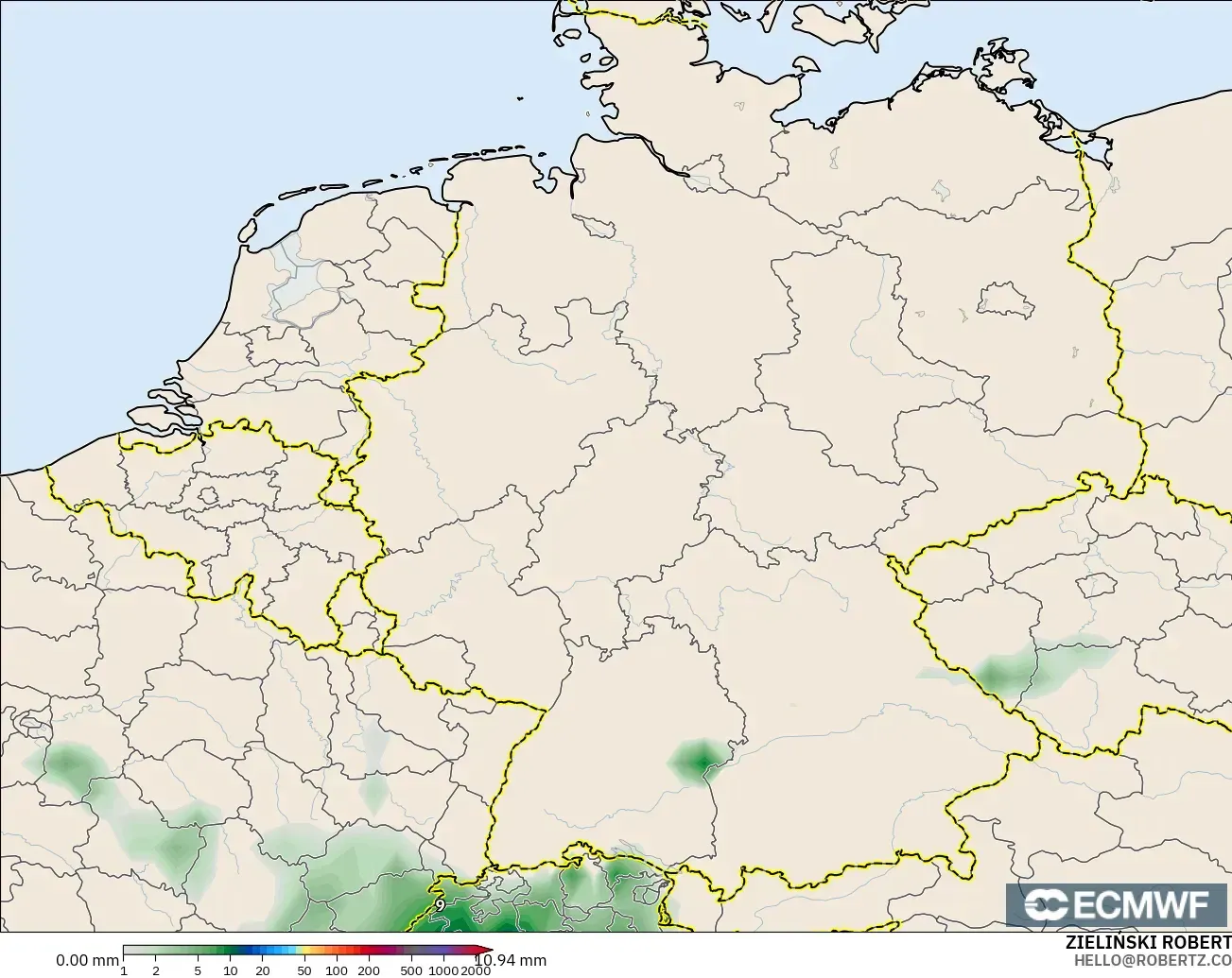 ECMWF IFS 0.25° model - Germany, Precipitation Accumulation