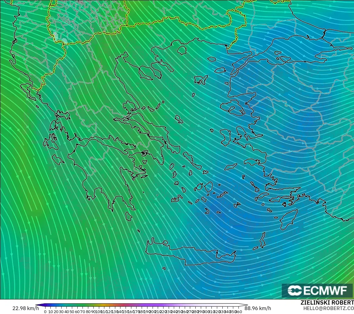 ECMWF IFS 0.25° model - Greece, Wind at 300hPa (jet stream)