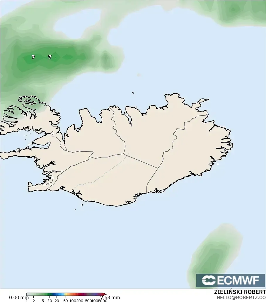 ECMWF IFS 0.25° model - Iceland, Precipitation Accumulation