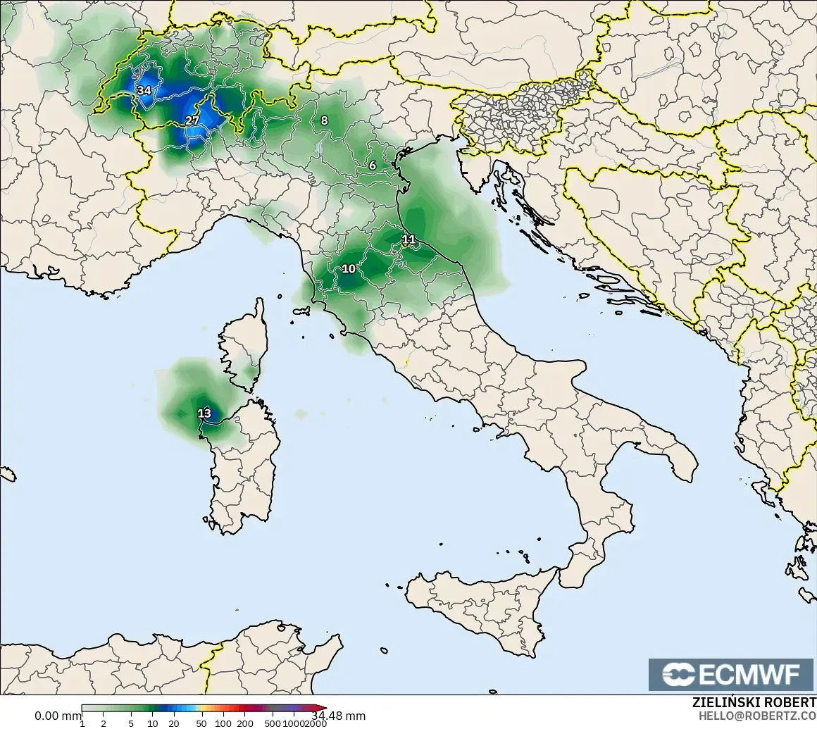 ECMWF IFS 0.25° model - Italy, Precipitation Accumulation