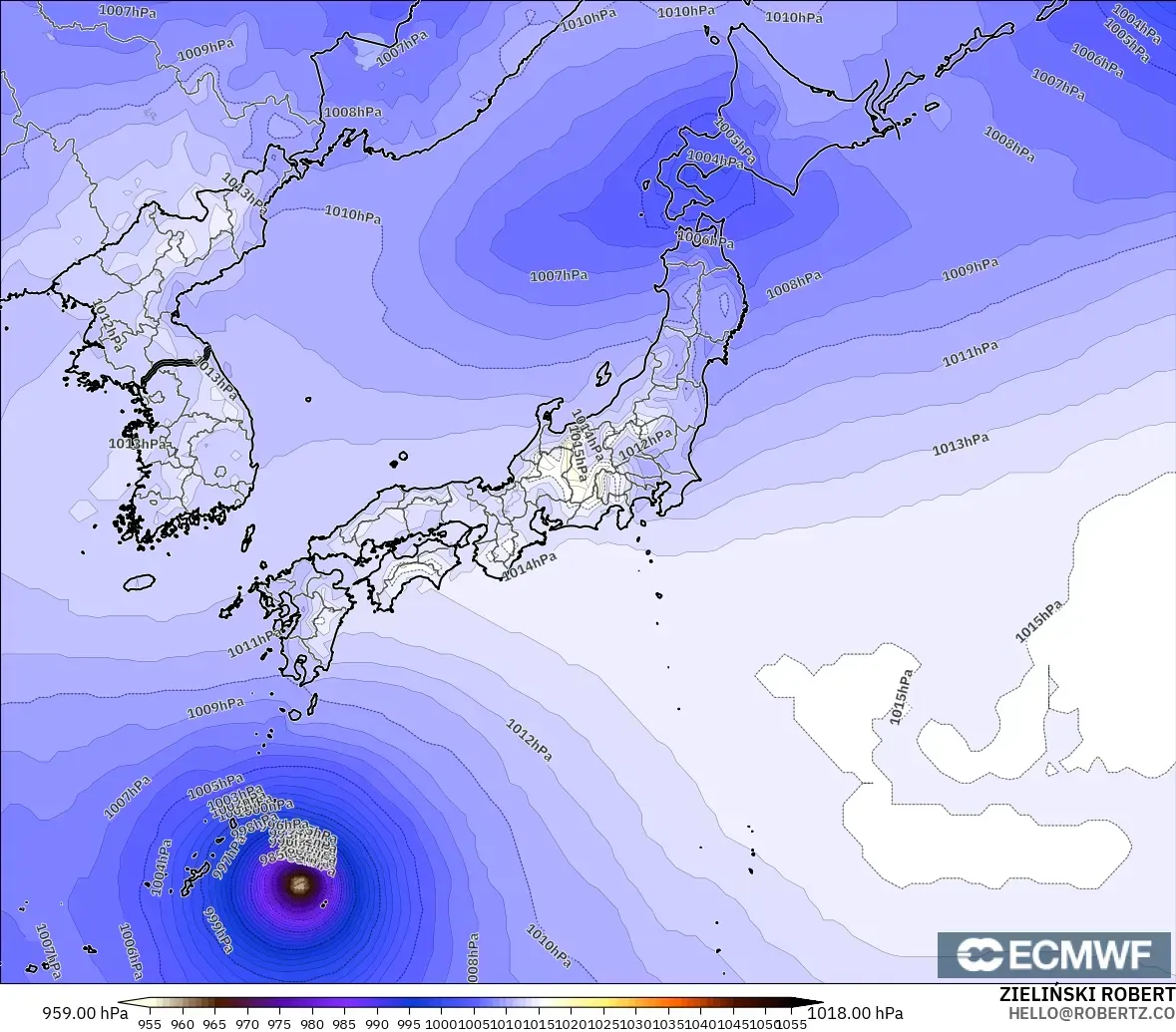 ECMWF IFS 0.25° model - Japan, Pressure