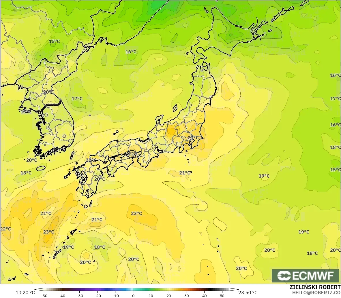ECMWF IFS 0.25° model - Japan, Temperature at 850hPa