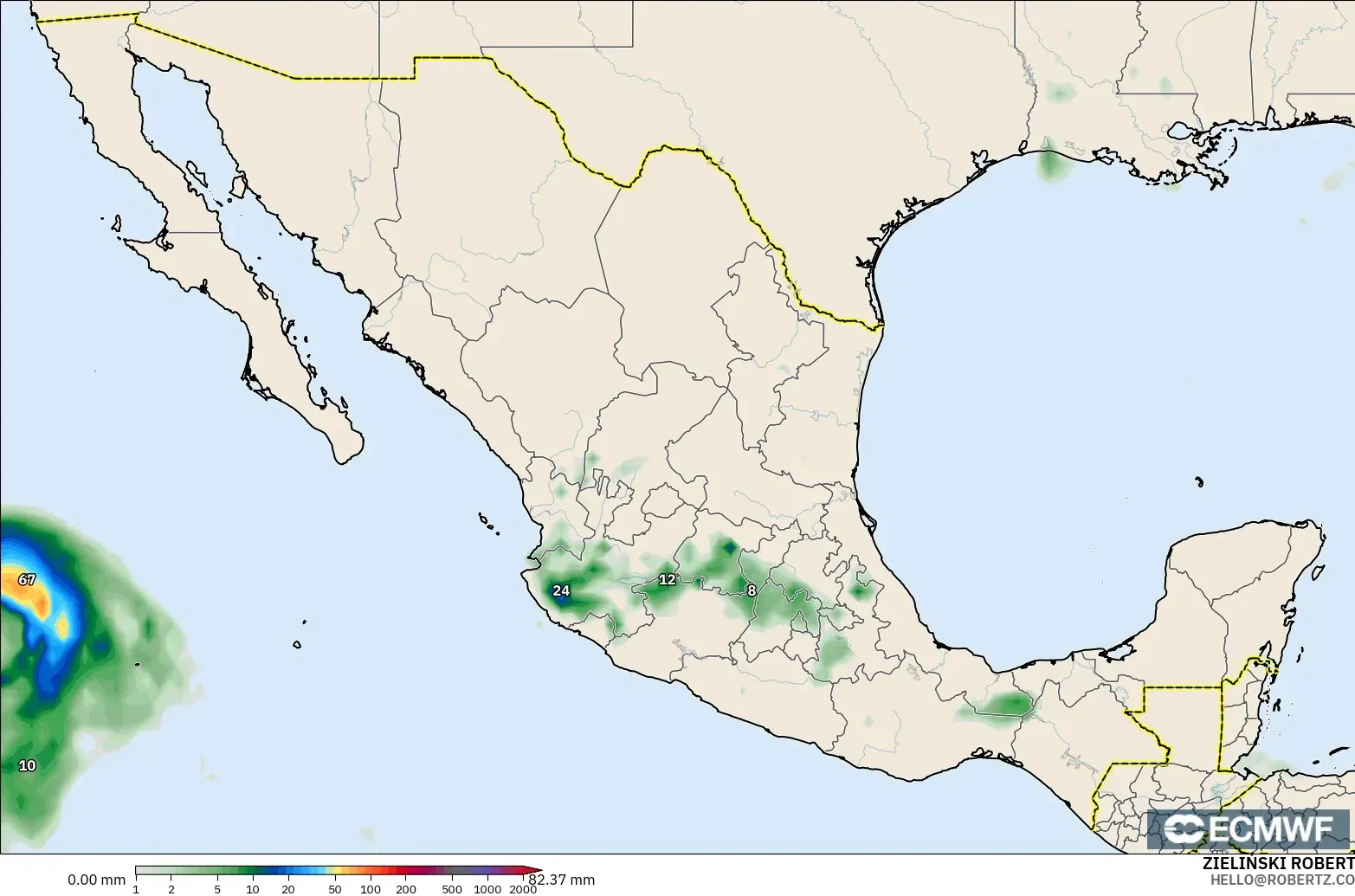 ECMWF IFS 0.25° model - Mexico, Precipitation Accumulation