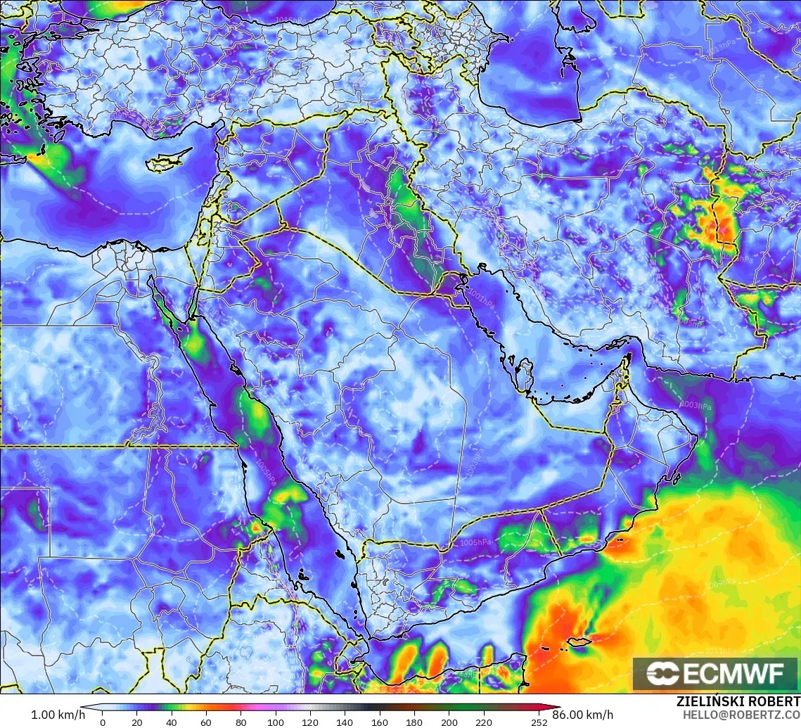 ECMWF IFS 0.25° model - Middle East, Wind Gusts