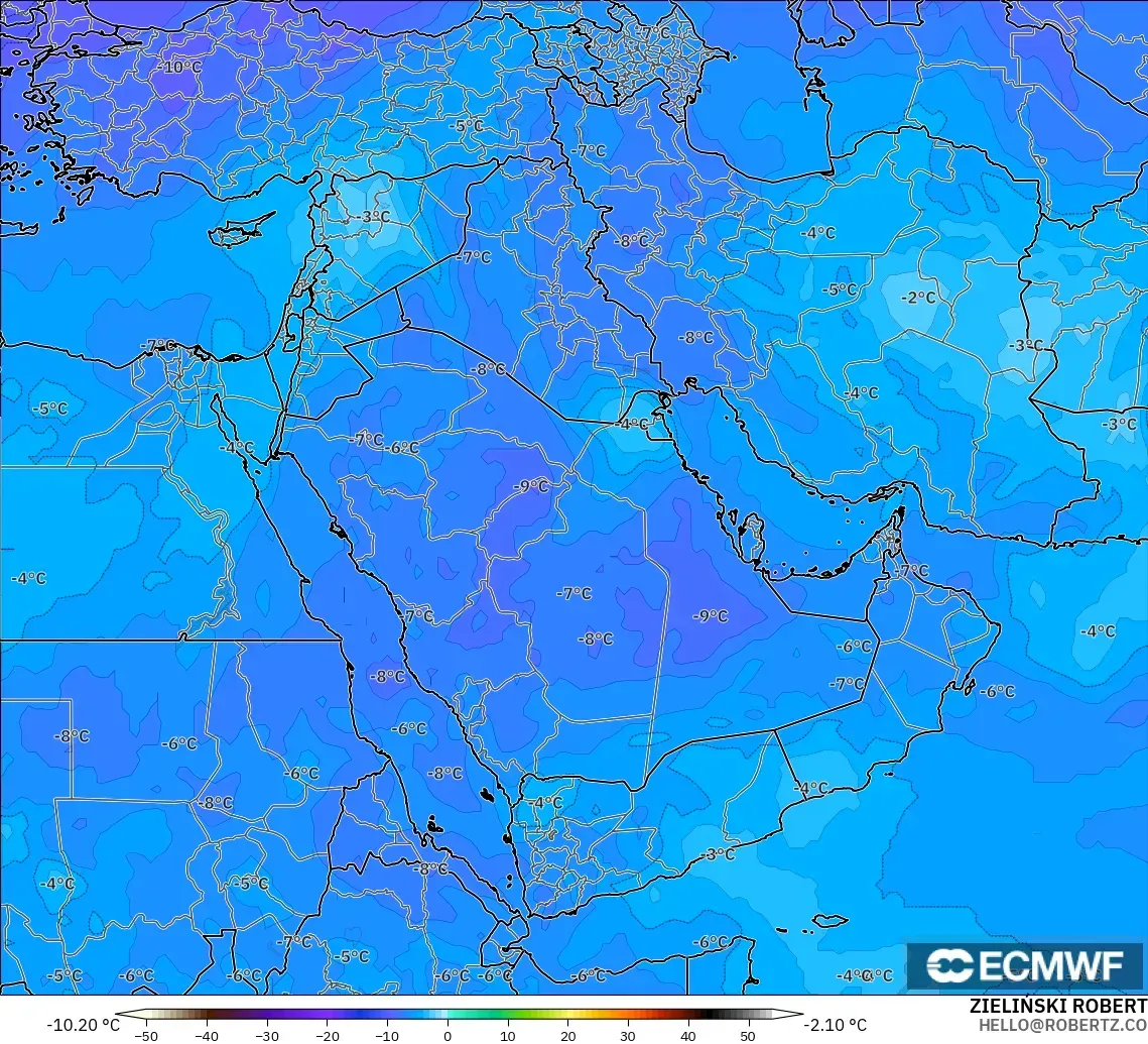 ECMWF IFS 0.25° model - Middle East, Temperature at 500hPa