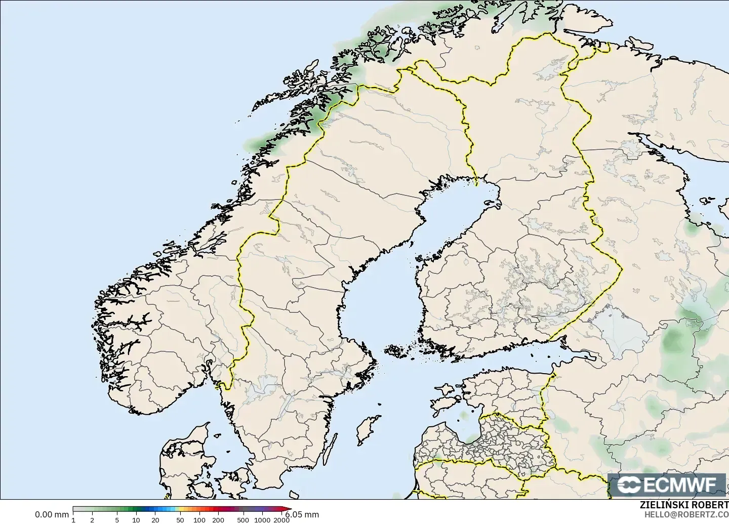 ECMWF IFS 0.25° model - Scandinavia, Precipitation Accumulation