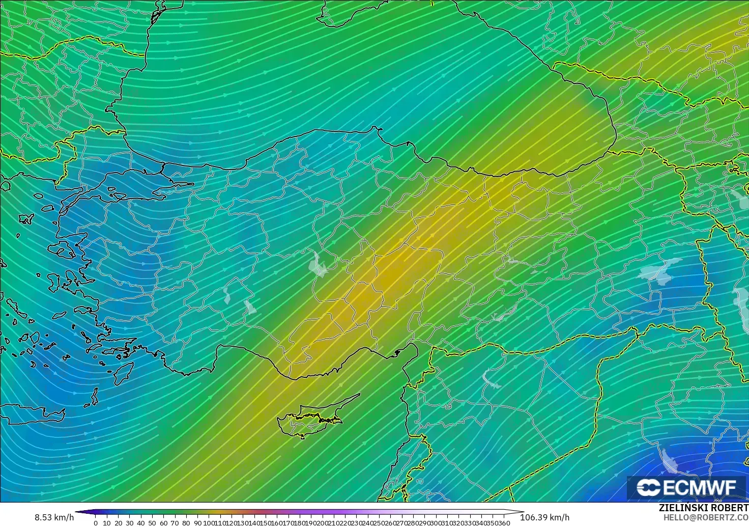 ECMWF IFS 0.25° model - Turkey, Wind at 300hPa (jet stream)