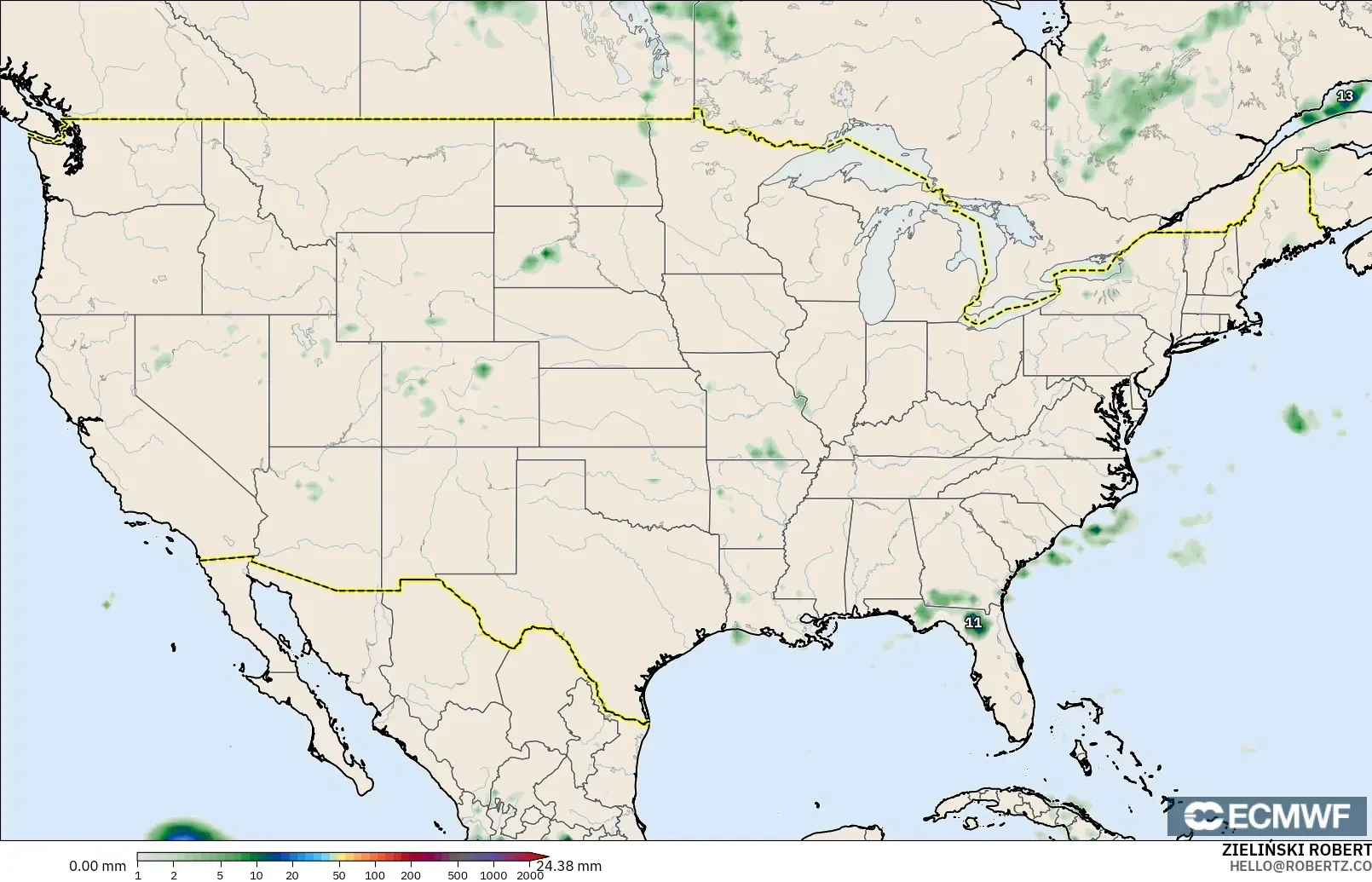 ECMWF IFS 0.25° model - United States, Precipitation Accumulation