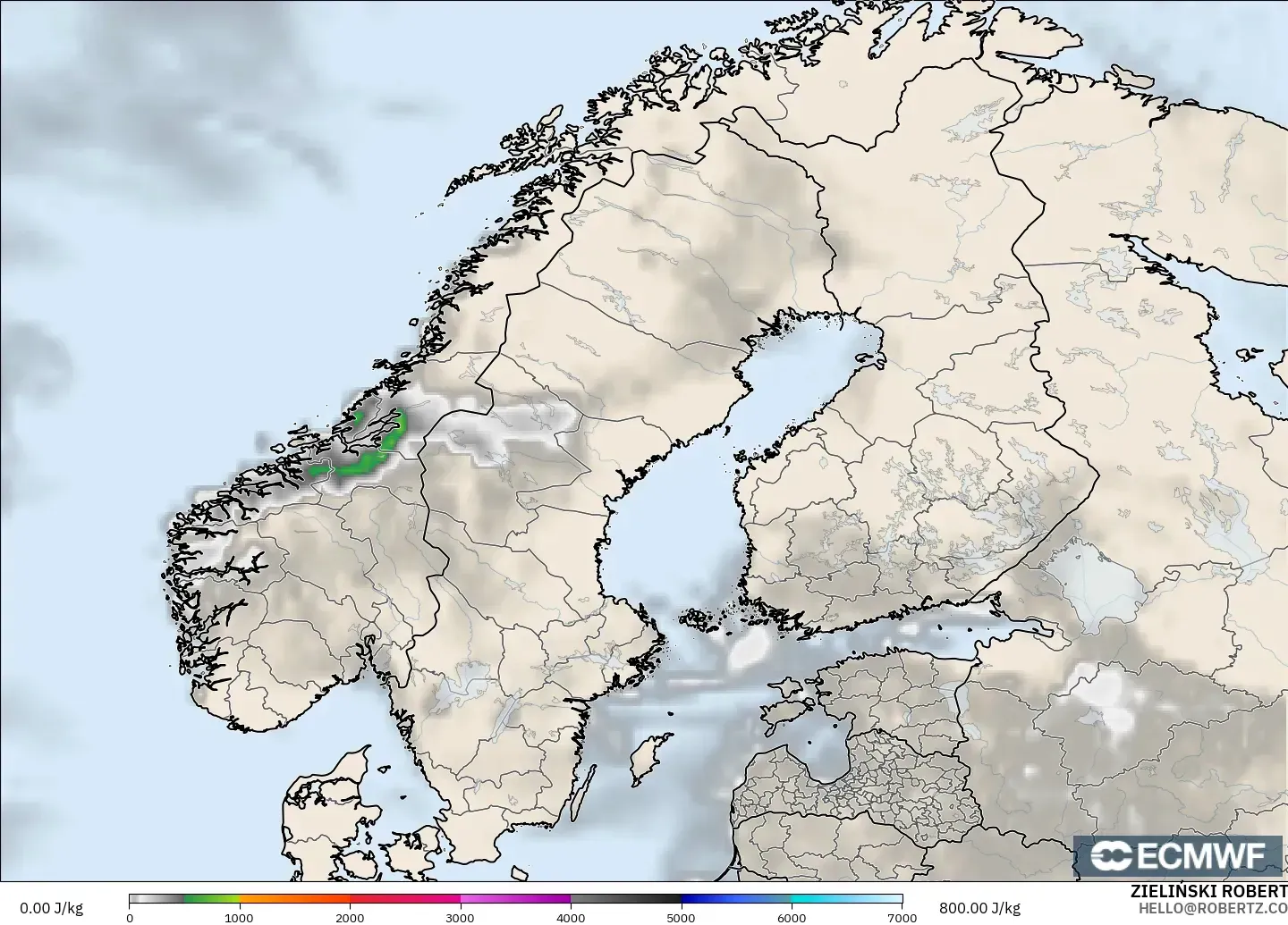 ECMWF IFS 0.25° model - Scandinavia, CAPE
