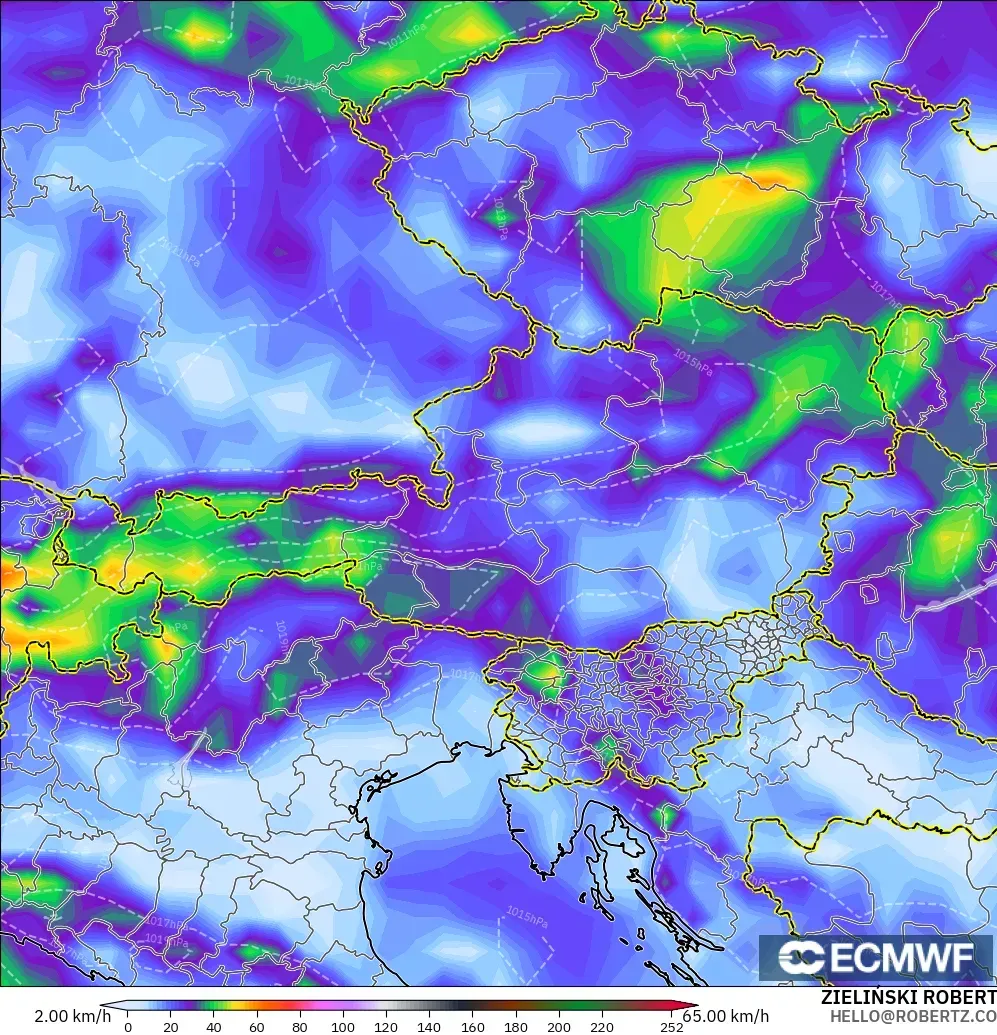 ECMWF IFS 0.25° model - Austria, Wind Gusts Peak