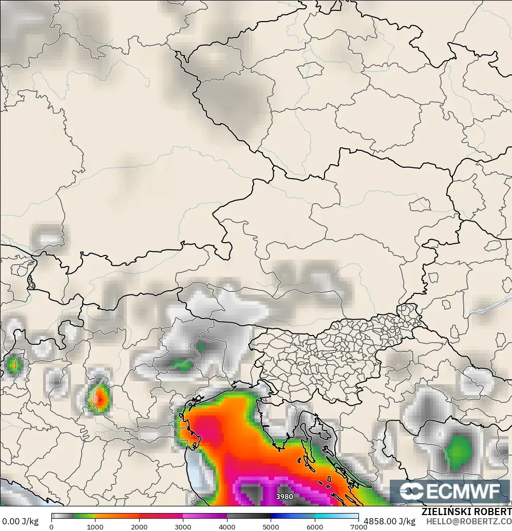 ECMWF IFS 0.25° model - Austria, CAPE
