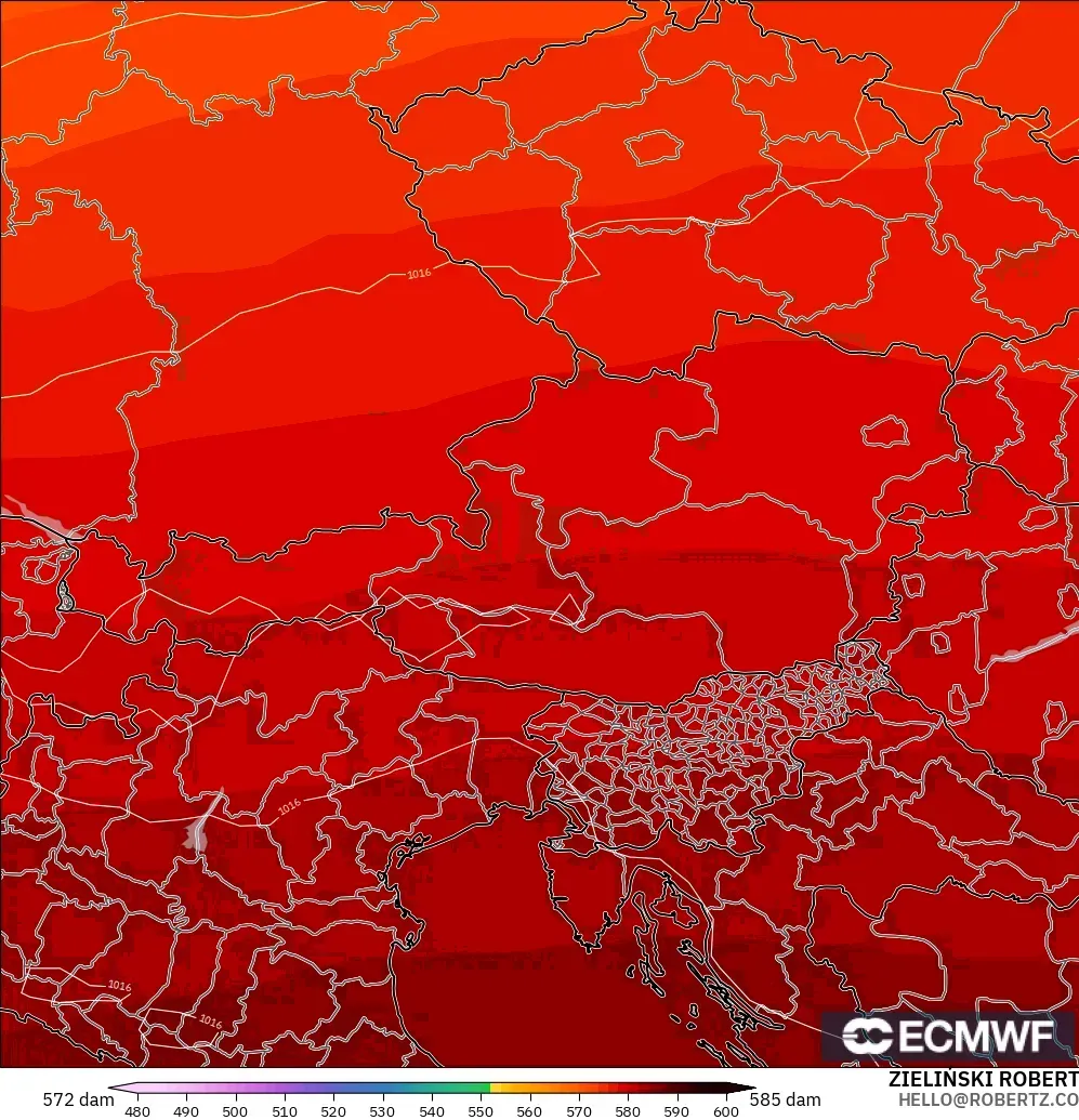 ECMWF IFS 0.25° model - Austria, Geopotential height at 500hPa