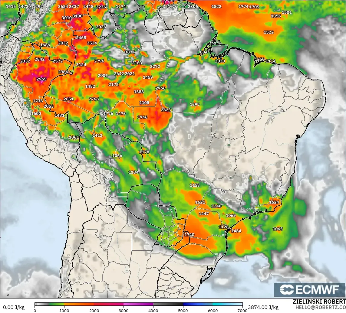 ECMWF IFS 0.25° model - Brazil, CAPE