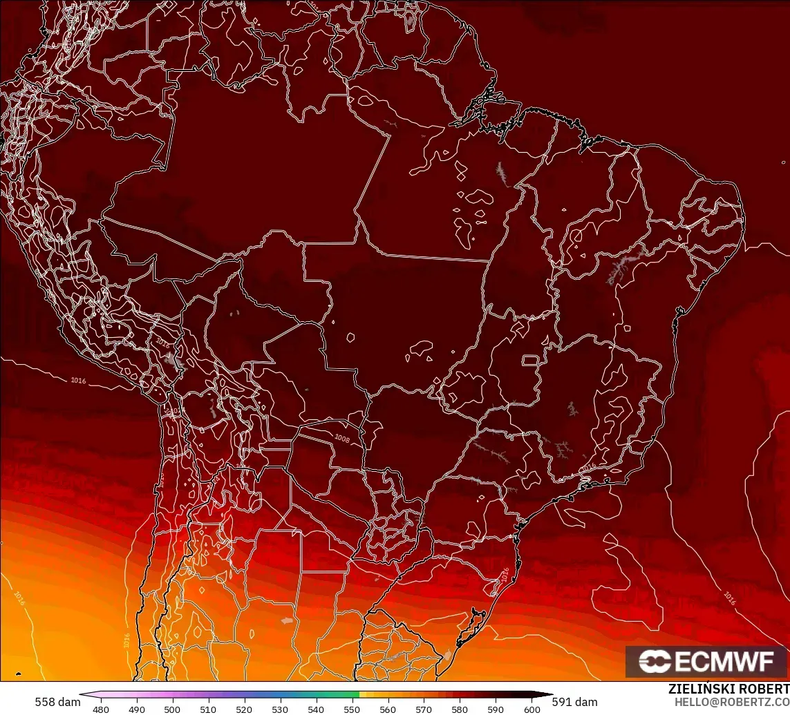 ECMWF IFS 0.25° model - Brazil, Geopotential height at 500hPa