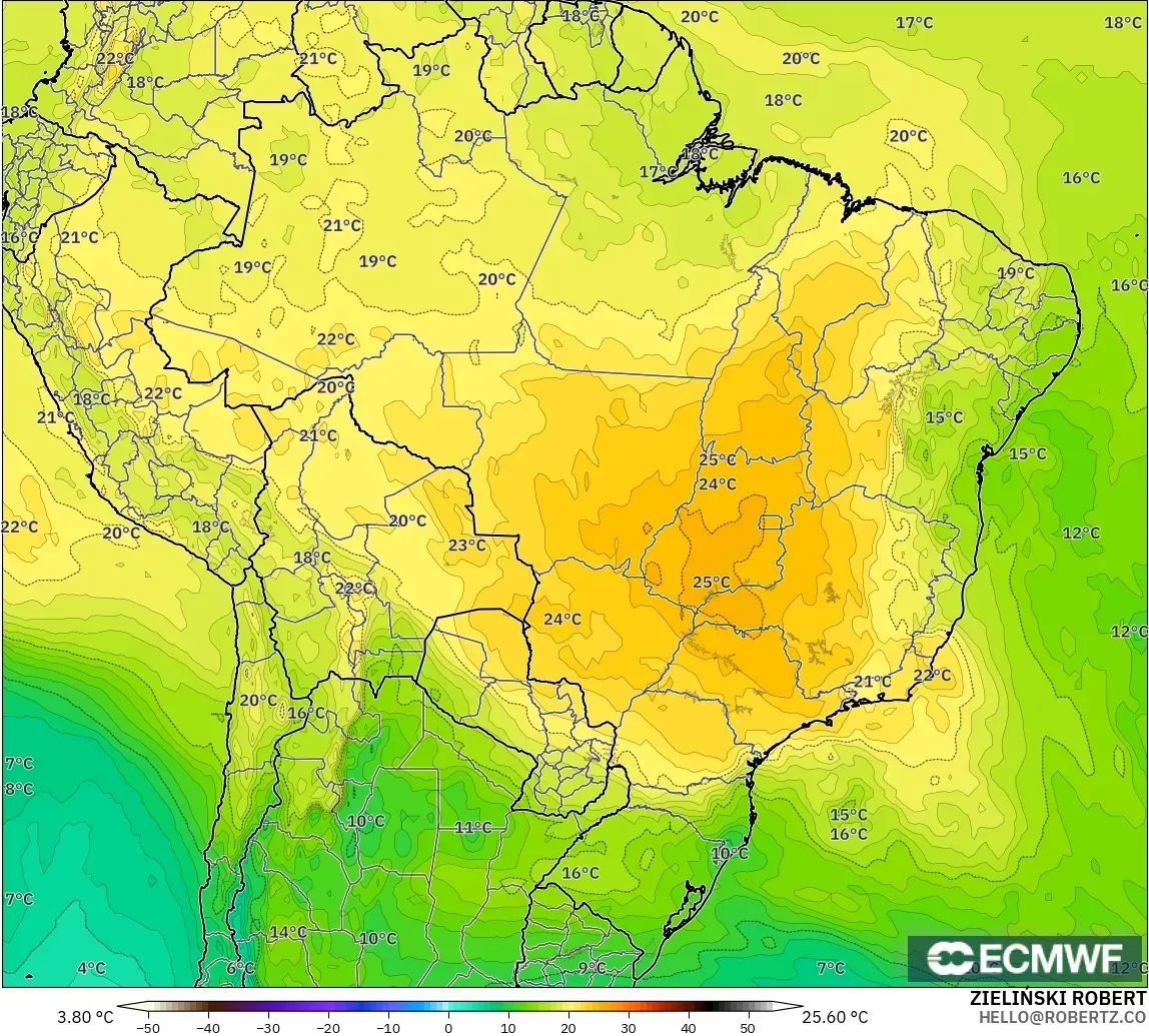 ECMWF IFS 0.25° model - Brazil, Temperature at 850hPa