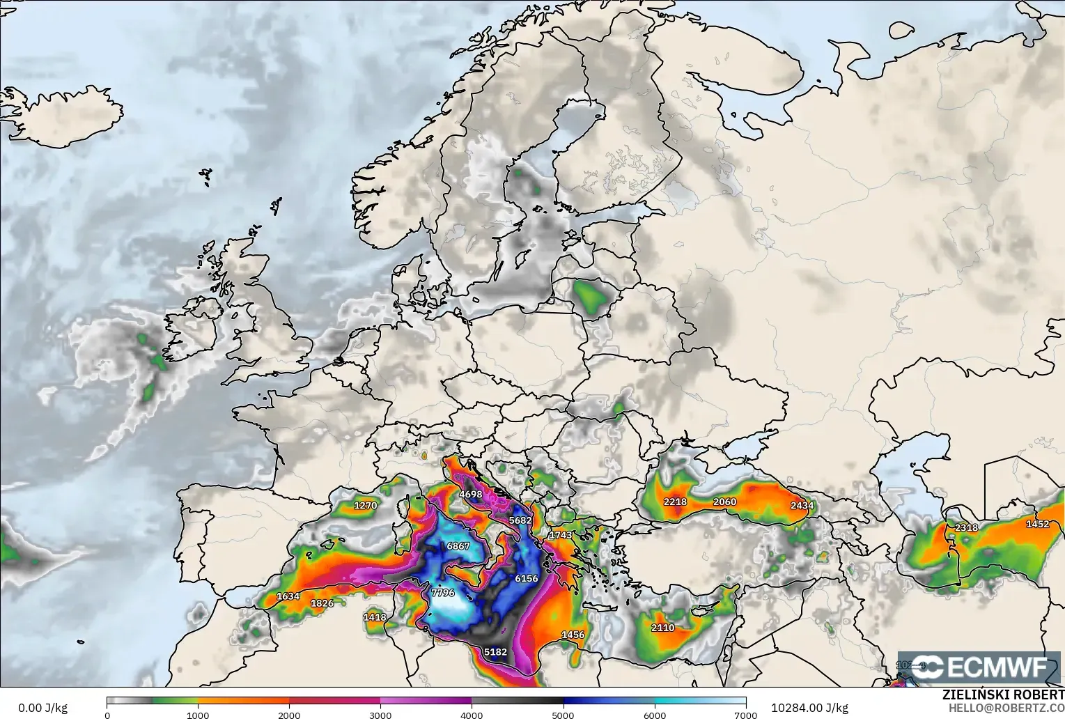 ECMWF IFS 0.25° model - Europe, CAPE