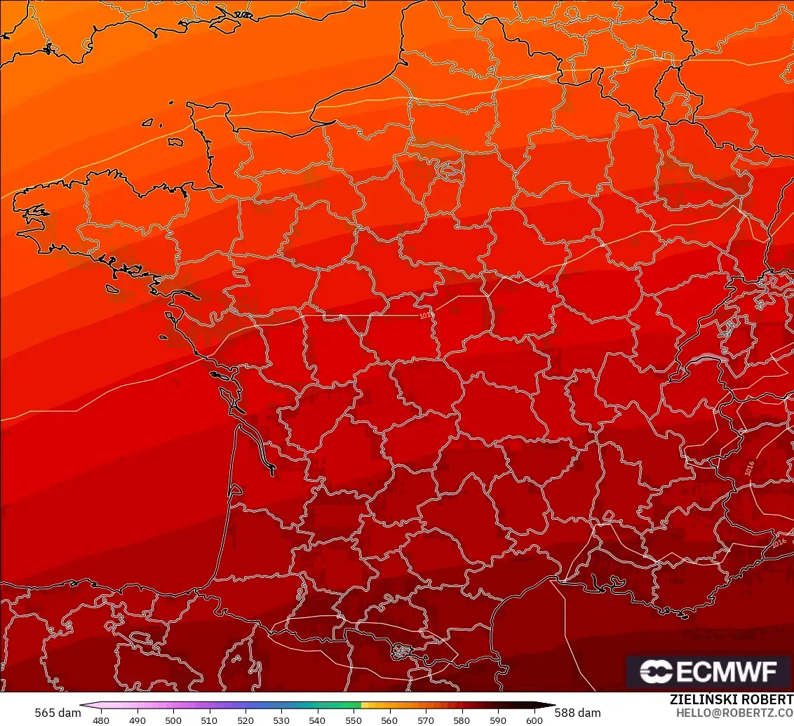 ECMWF IFS 0.25° model - France, Geopotential height at 500hPa