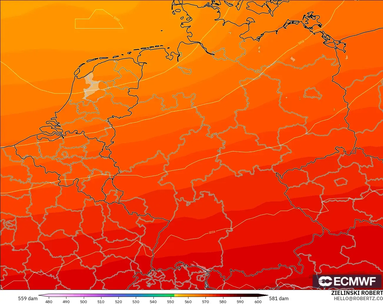 ECMWF IFS 0.25° model - Germany, Geopotential height at 500hPa