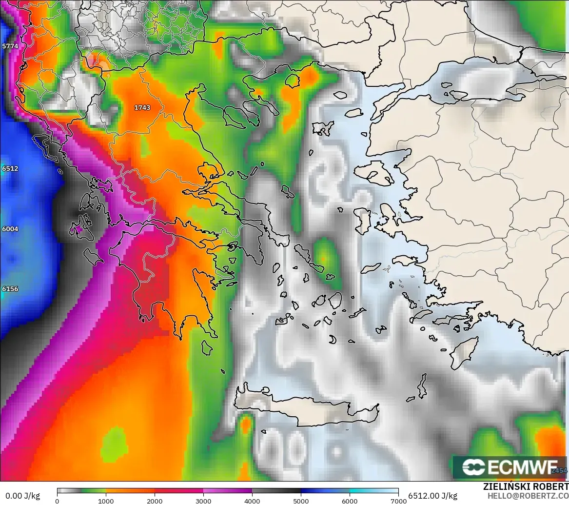 ECMWF IFS 0.25° model - Greece, CAPE