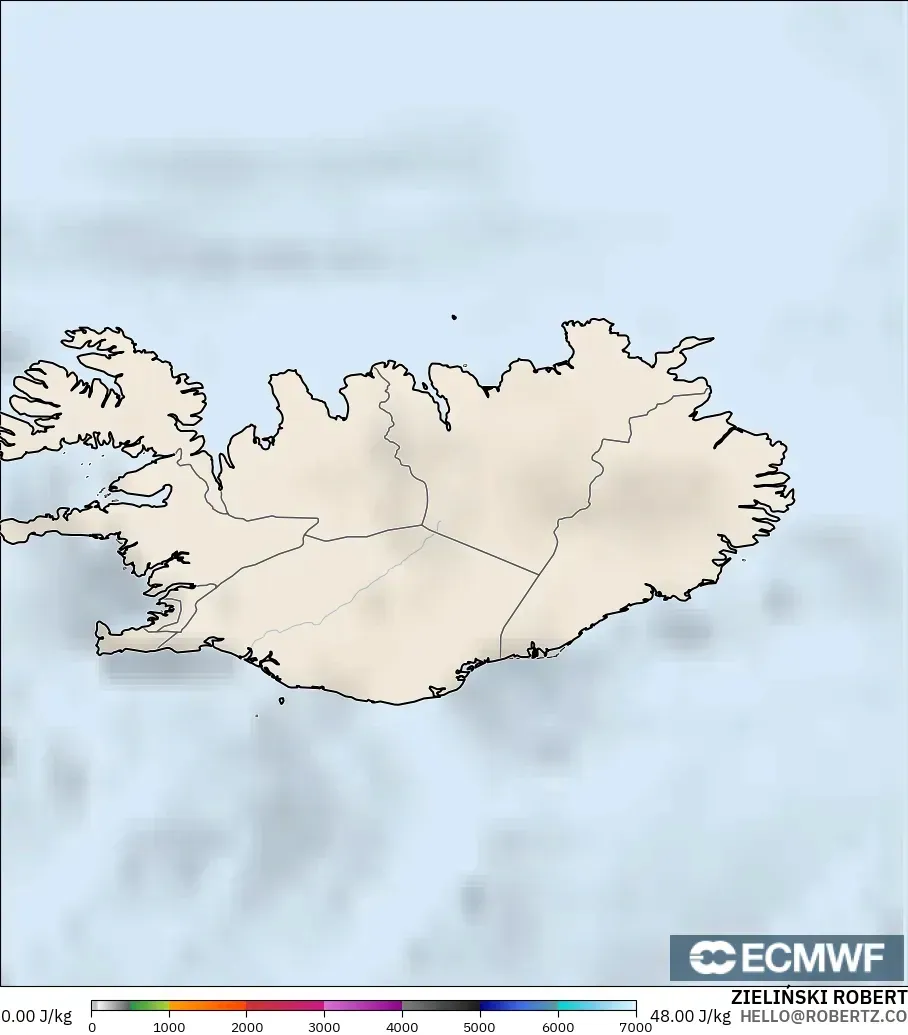 ECMWF IFS 0.25° model - Iceland, CAPE