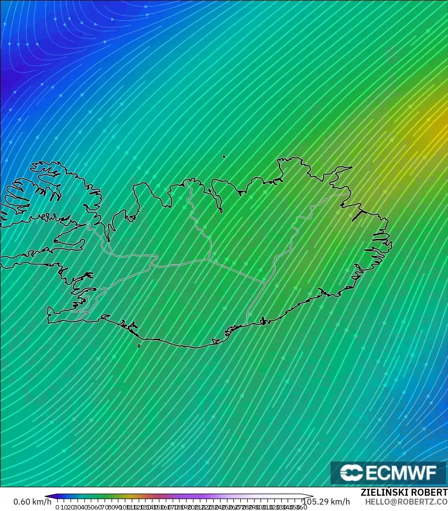 ECMWF IFS 0.25° model - Iceland, Wind at 300hPa (jet stream)