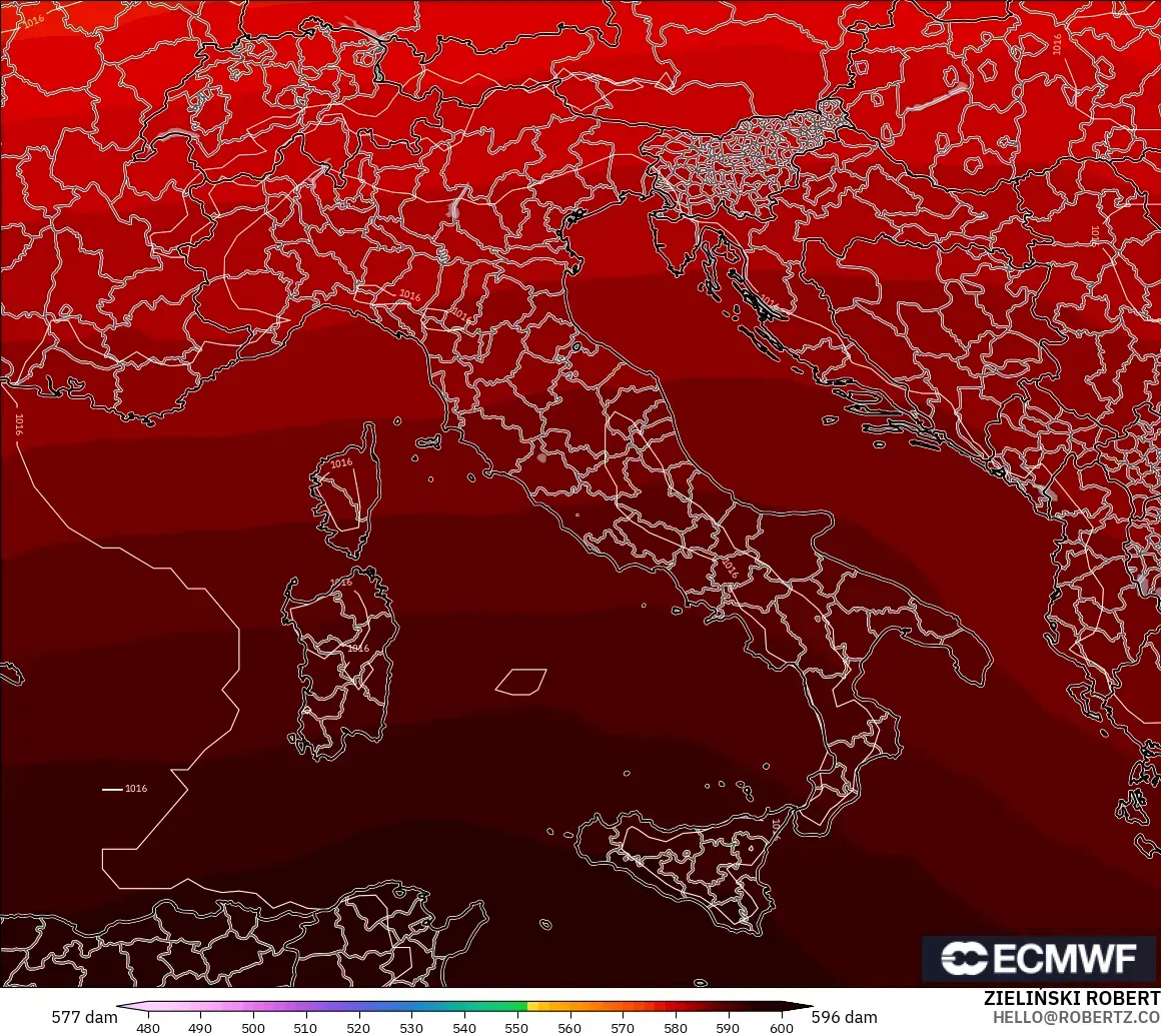 ECMWF IFS 0.25° model - Italy, Geopotential height at 500hPa