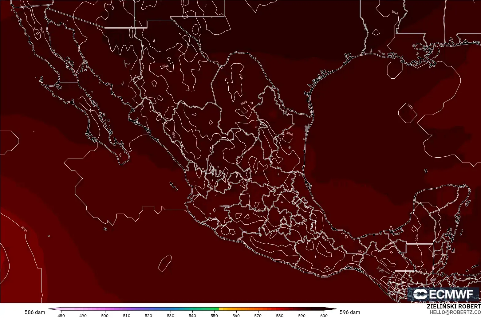 ECMWF IFS 0.25° model - Mexico, Geopotential height at 500hPa