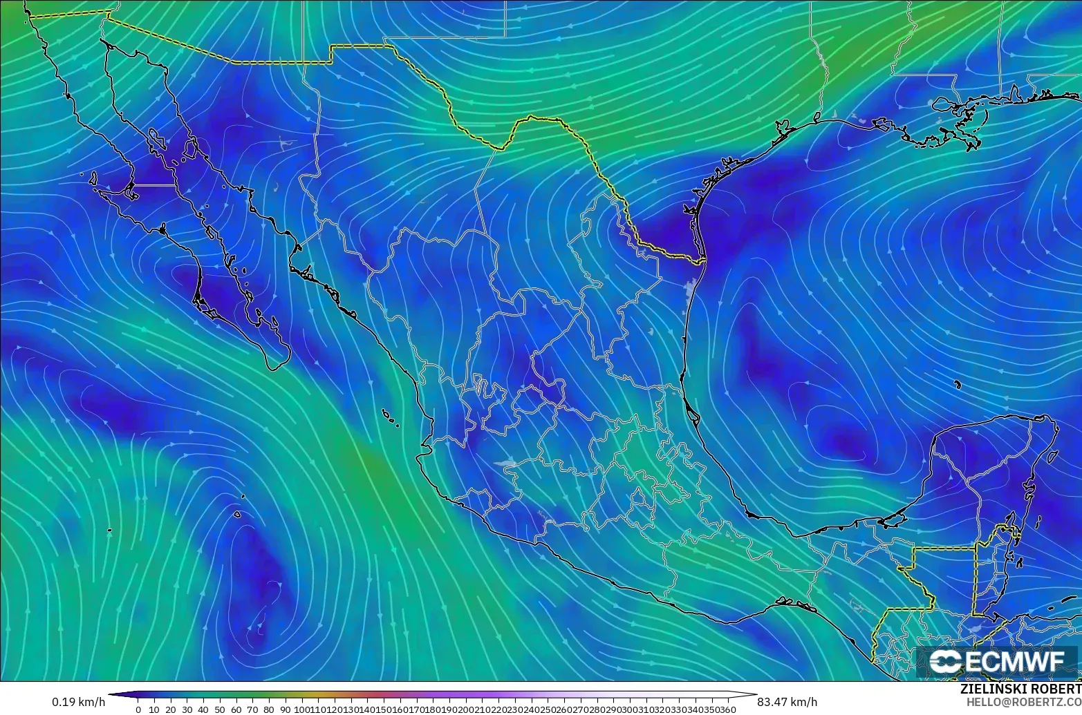 ECMWF IFS 0.25° model - Mexico, Wind at 300hPa (jet stream)