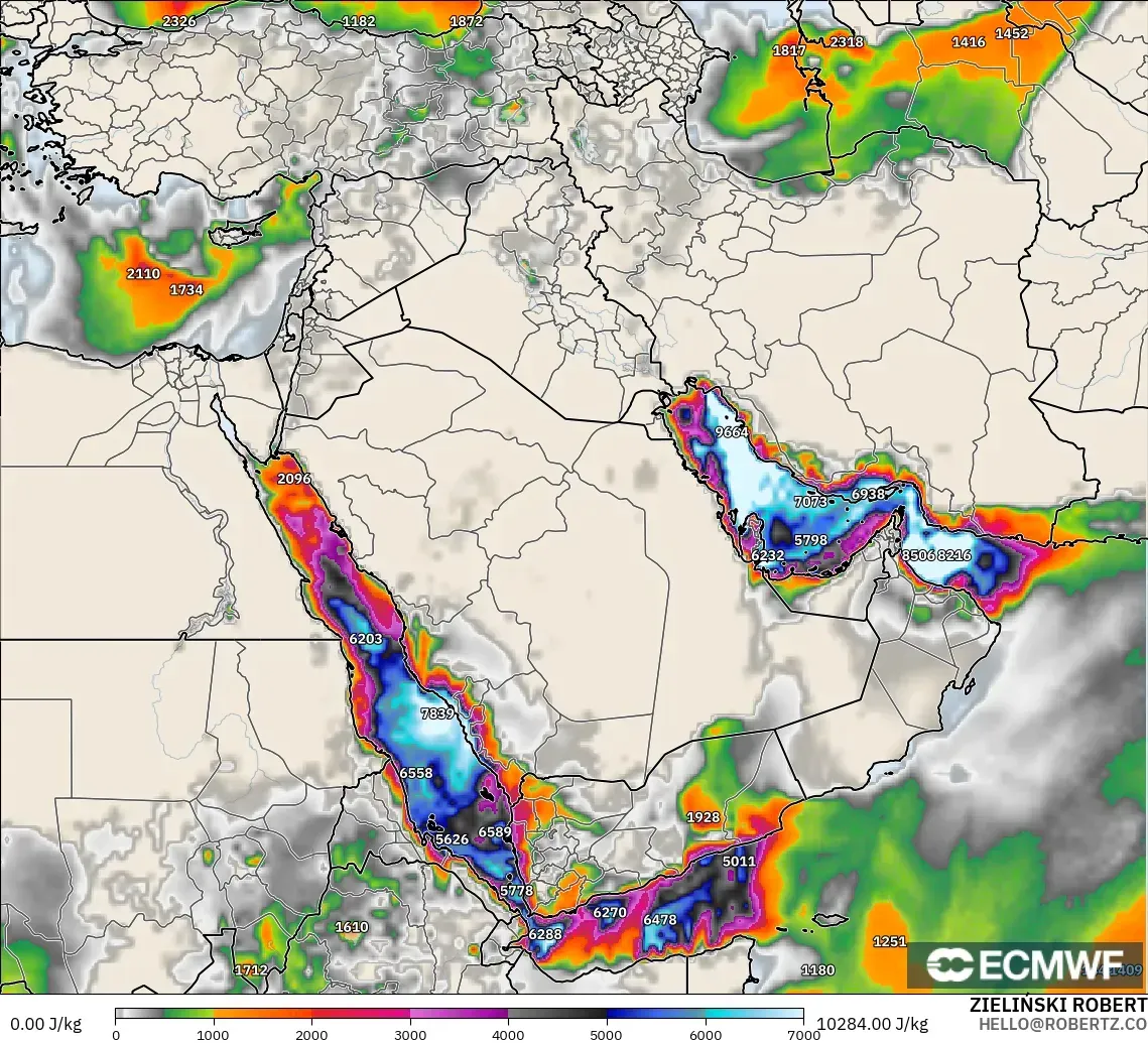ECMWF IFS 0.25° model - Middle East, CAPE