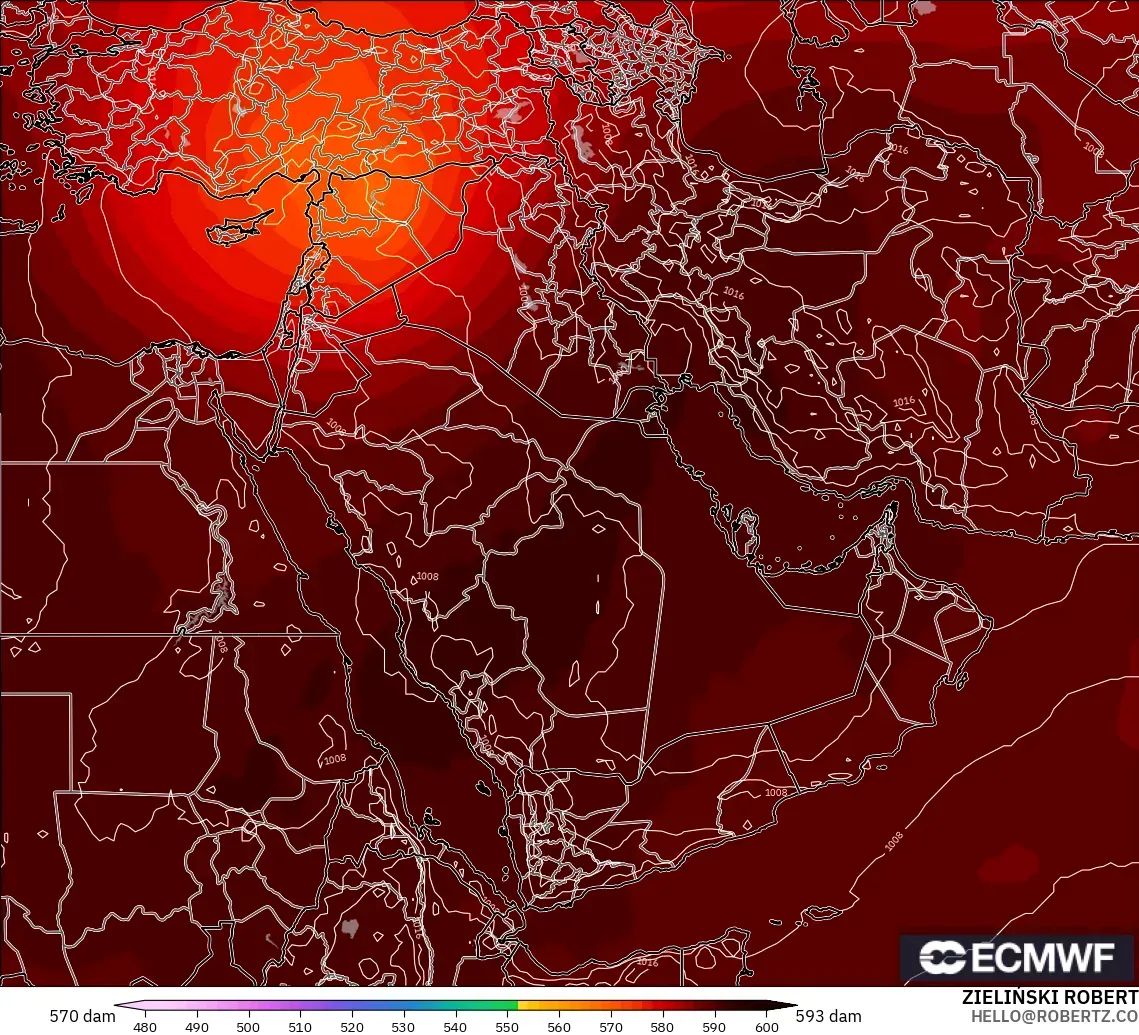ECMWF IFS 0.25° model - Middle East, Geopotential height at 500hPa