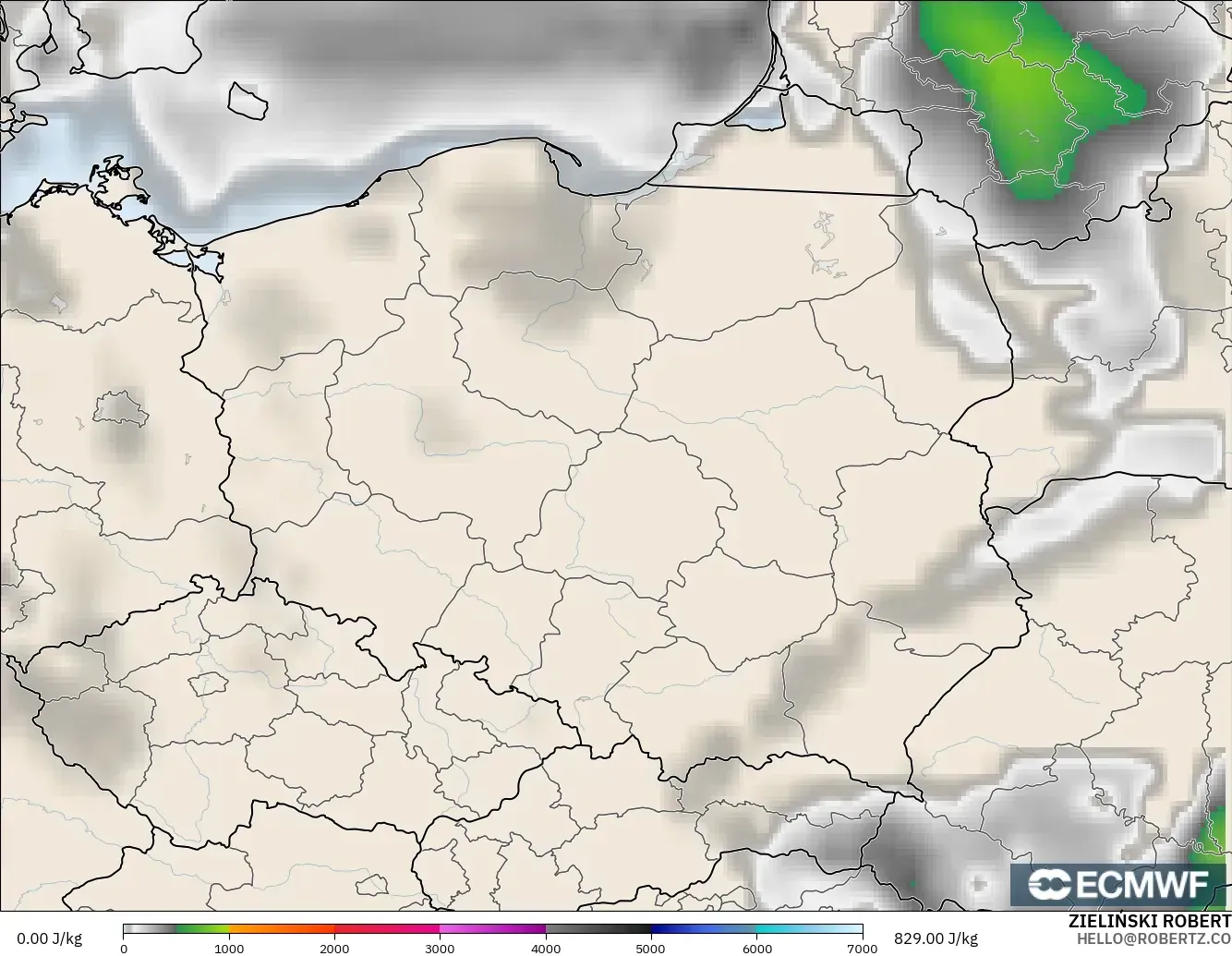 ECMWF IFS 0.25° model - Poland, CAPE