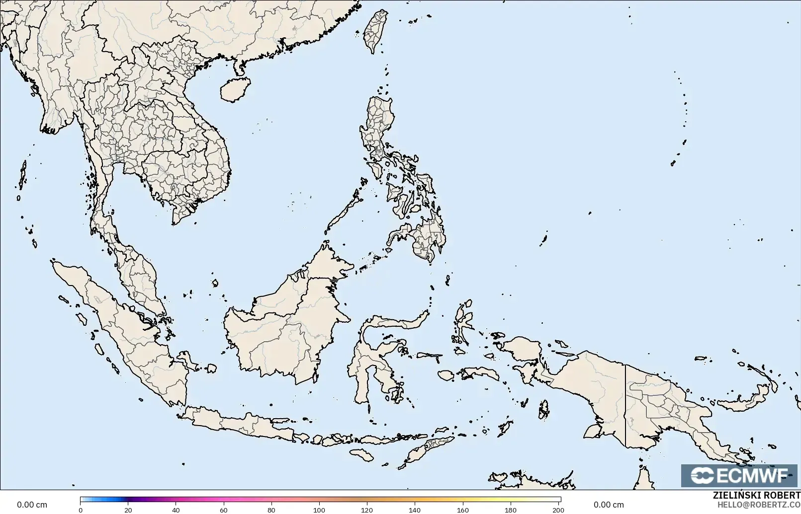 ECMWF IFS 0.25° model - South East Asia, Snow Depth
