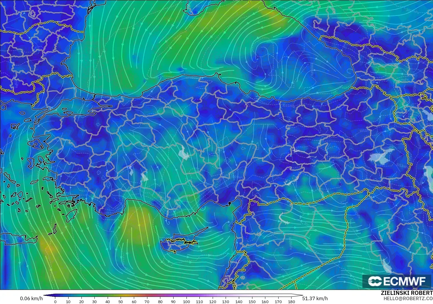 ECMWF IFS 0.25° model - Turkey, Wind at 10m