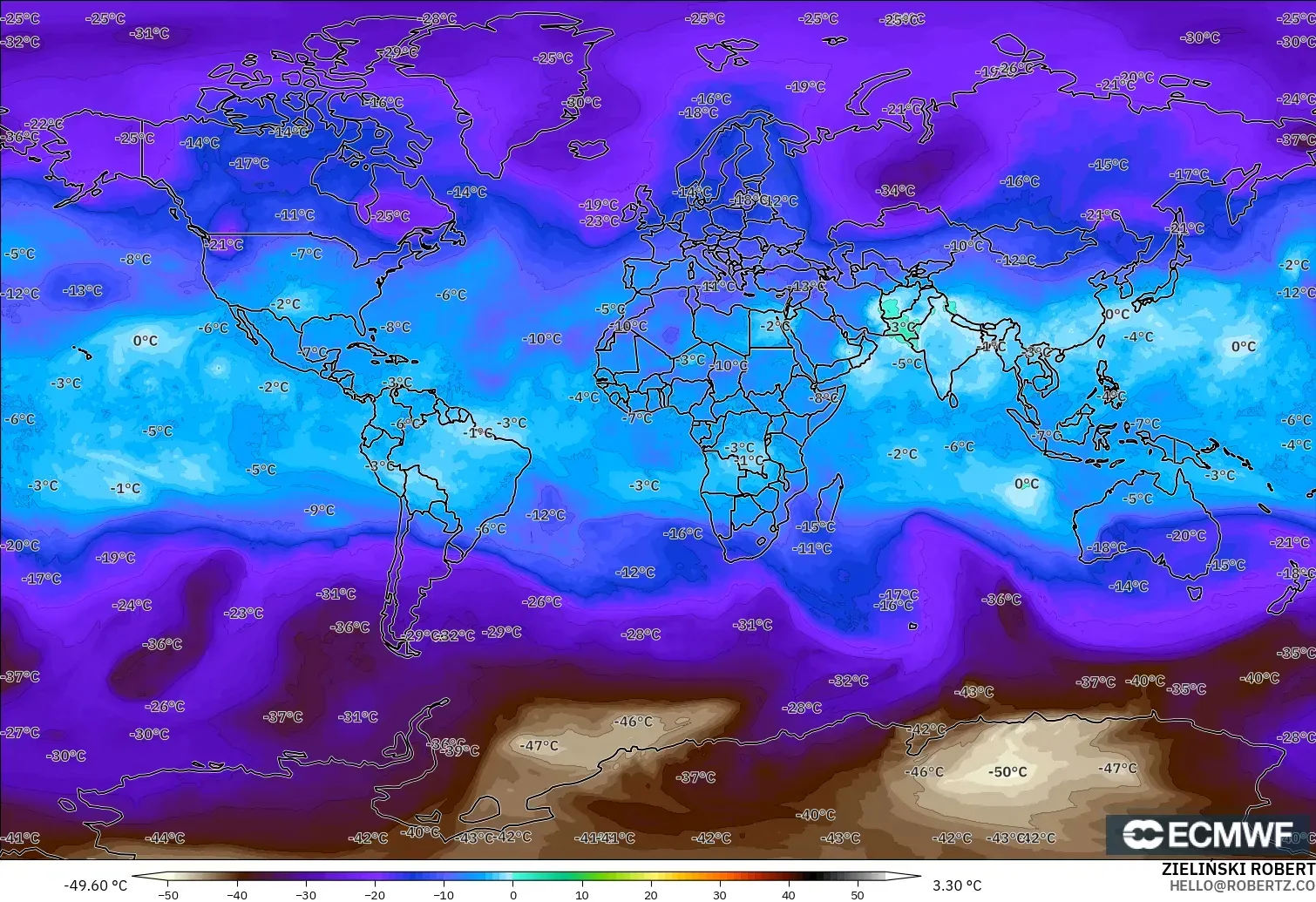 ECMWF IFS 0.25° model - World, Temperature at 500hPa
