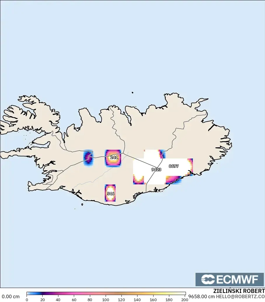 ECMWF IFS 0.25° model - Iceland, Snow Depth