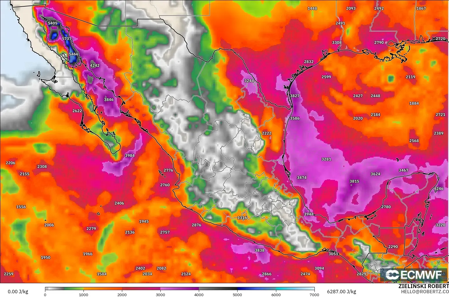 ECMWF IFS 0.25° model - Mexico, CAPE
