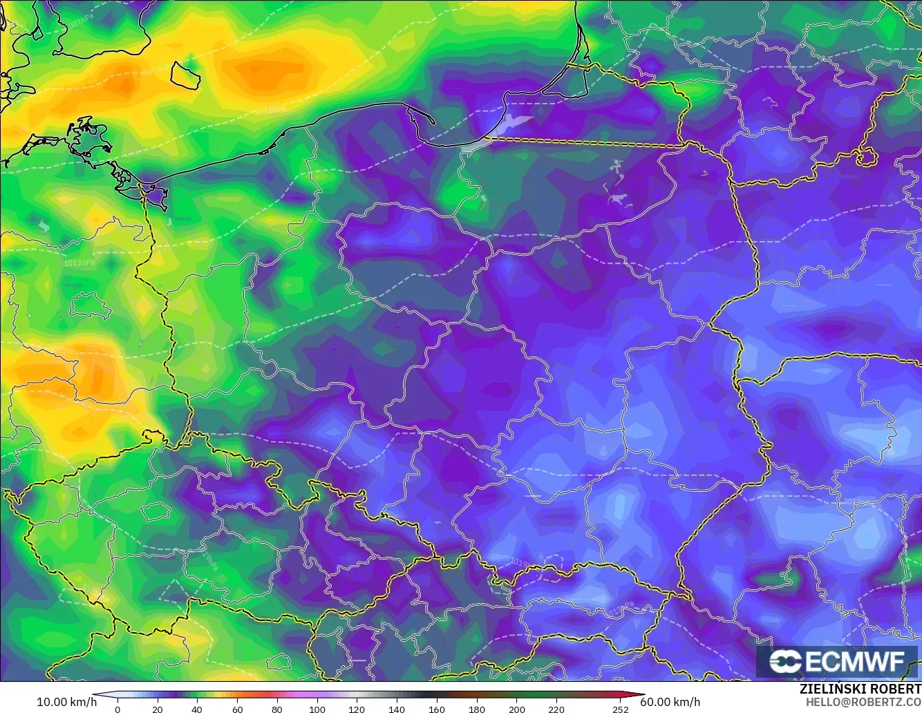 ECMWF IFS 0.25° model - Poland, Wind Gusts