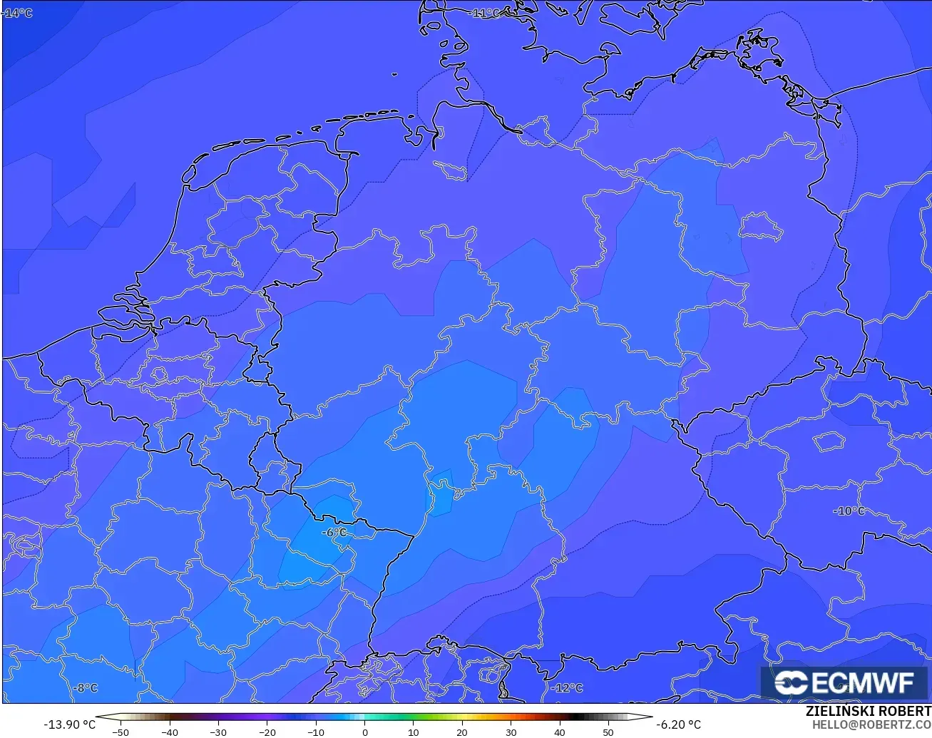 ECMWF IFS 0.25° model - Germany, Temperature at 500hPa