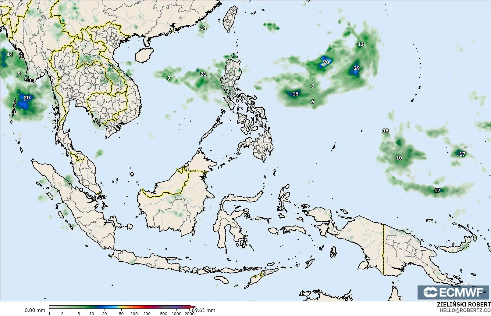ECMWF IFS 0.25° model - South East Asia, Precipitation Accumulation