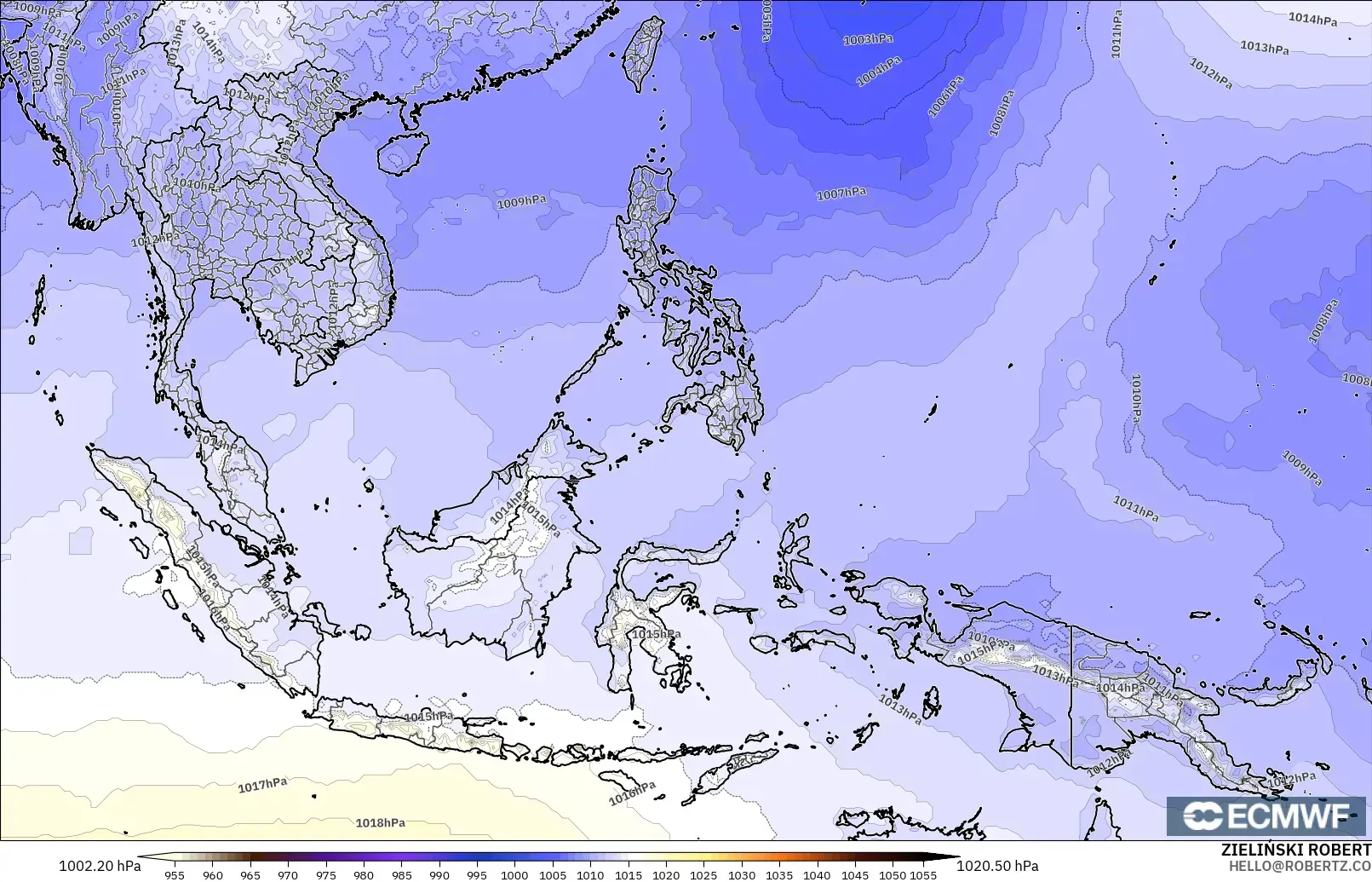 ECMWF IFS 0.25° model - South East Asia, Pressure