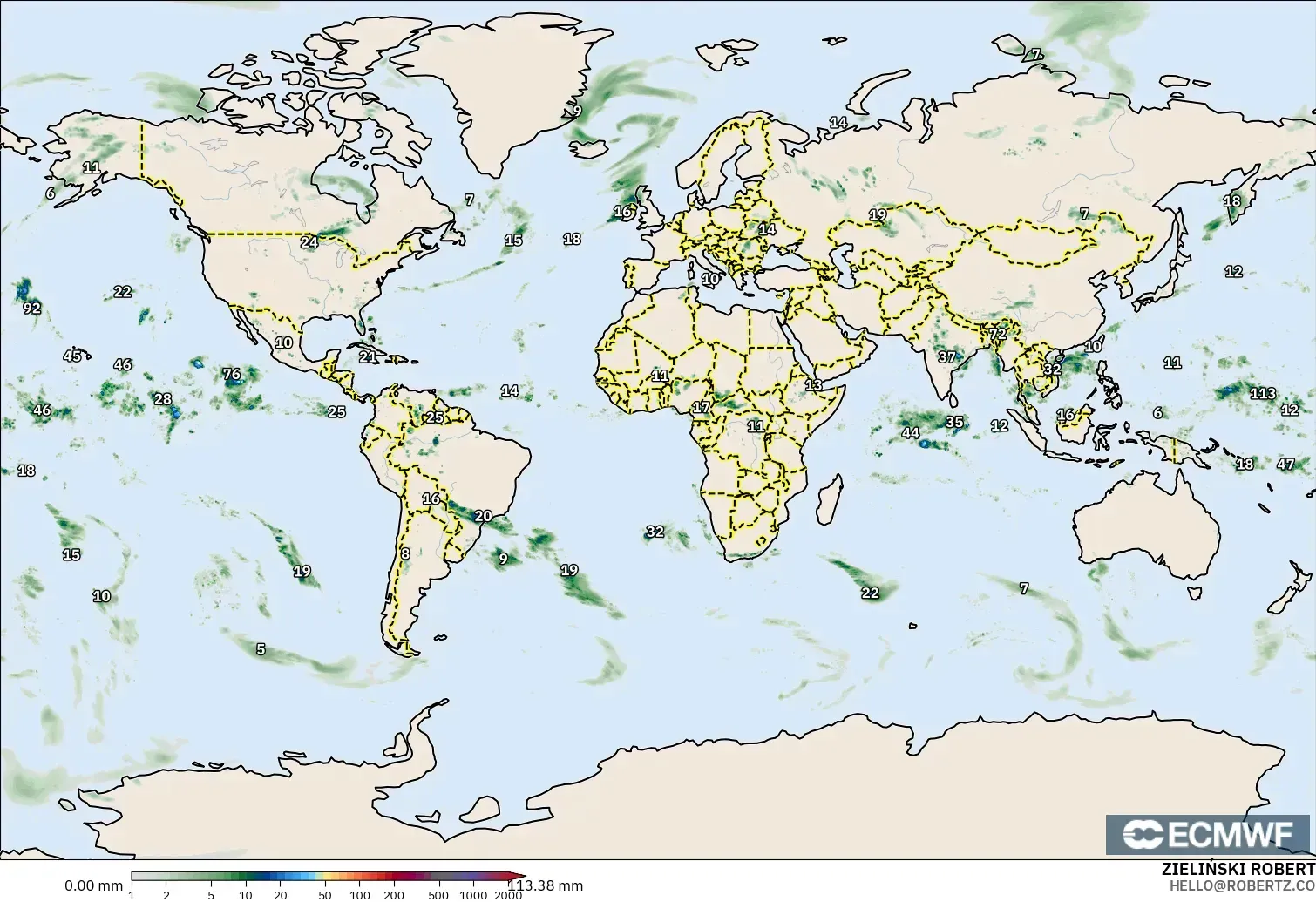 ECMWF IFS 0.25° model - World, Precipitation Accumulation