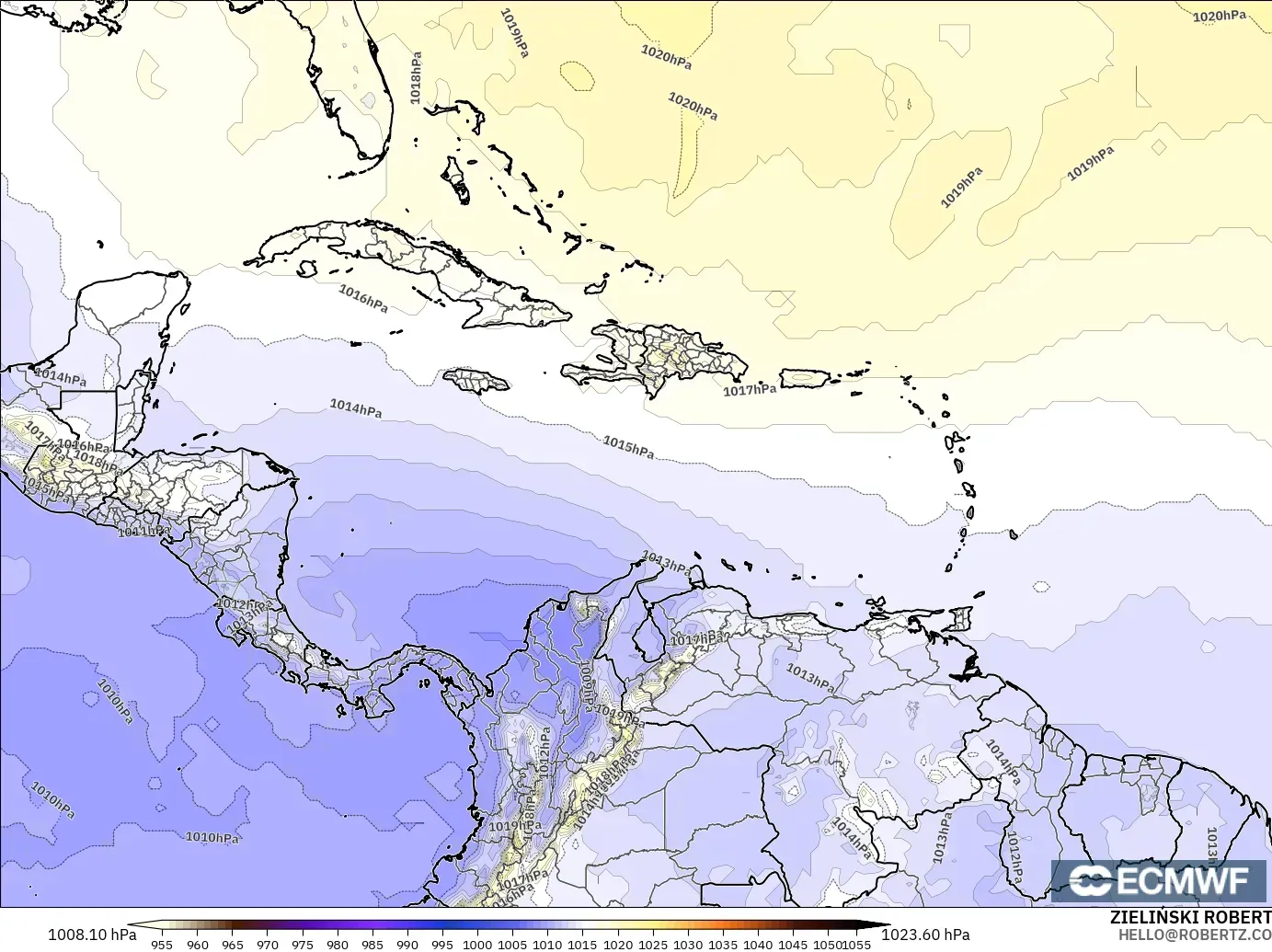 ECMWF IFS 0.25° model - Caribbean, Pressure