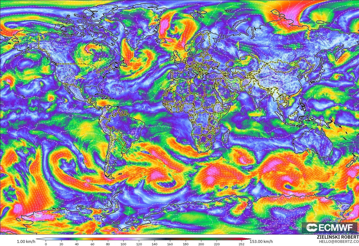 ECMWF IFS 0.25° model - World, Wind Gusts
