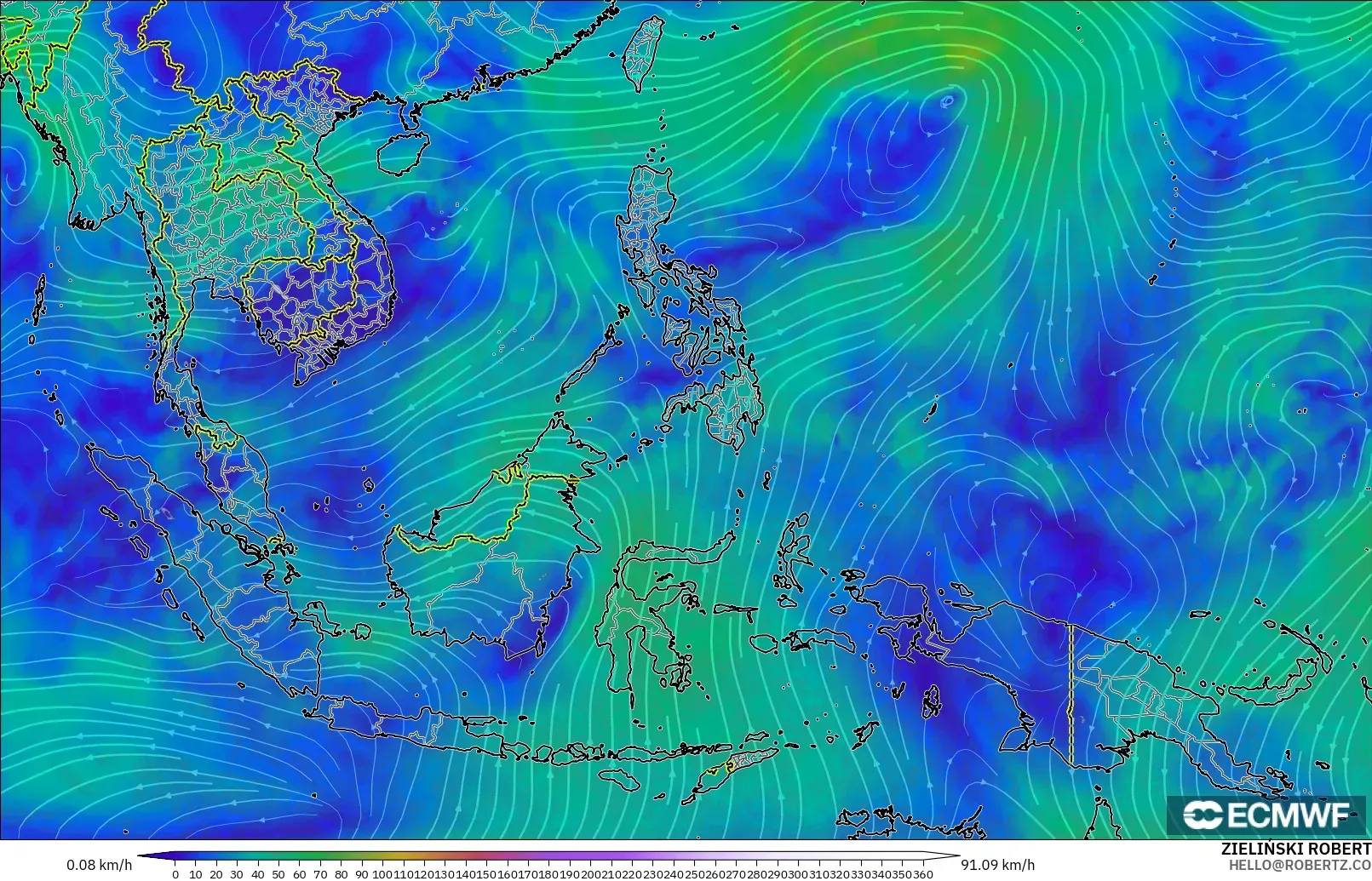 ECMWF IFS 0.25° model - South East Asia, Wind at 300hPa (jet stream)