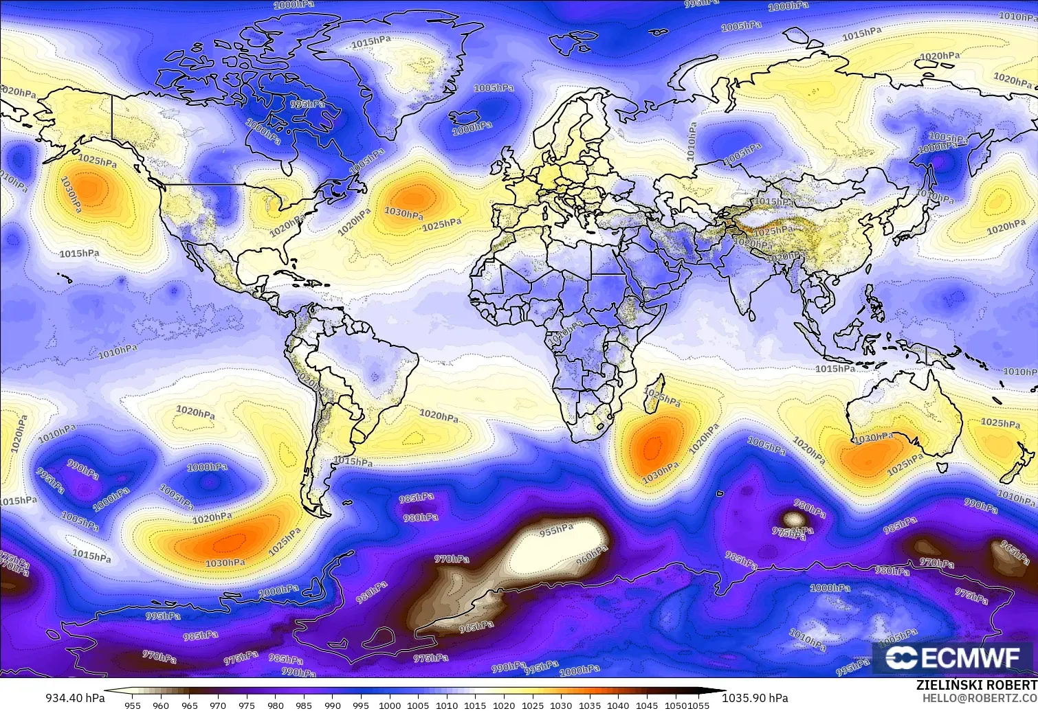 ECMWF IFS 0.25° model - World, Pressure