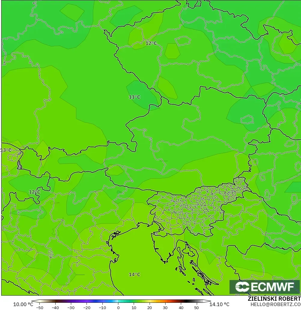 ECMWF IFS 0.25° model - Austria, Temperature at 850hPa