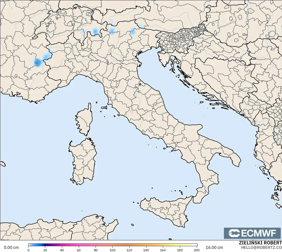 ECMWF IFS 0.25° model - Italy, Snow Depth