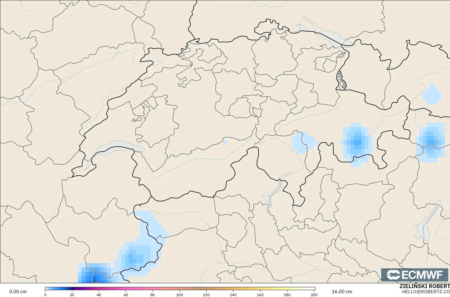 ECMWF IFS 0.25° model - Switzerland, Snow Depth
