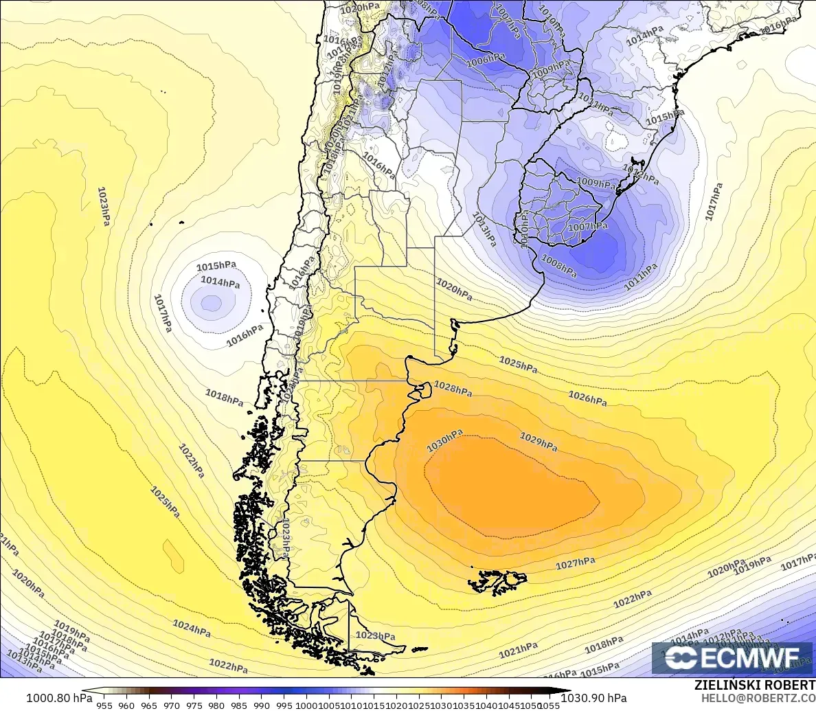 ECMWF IFS 0.25° model - Argentina, Pressure