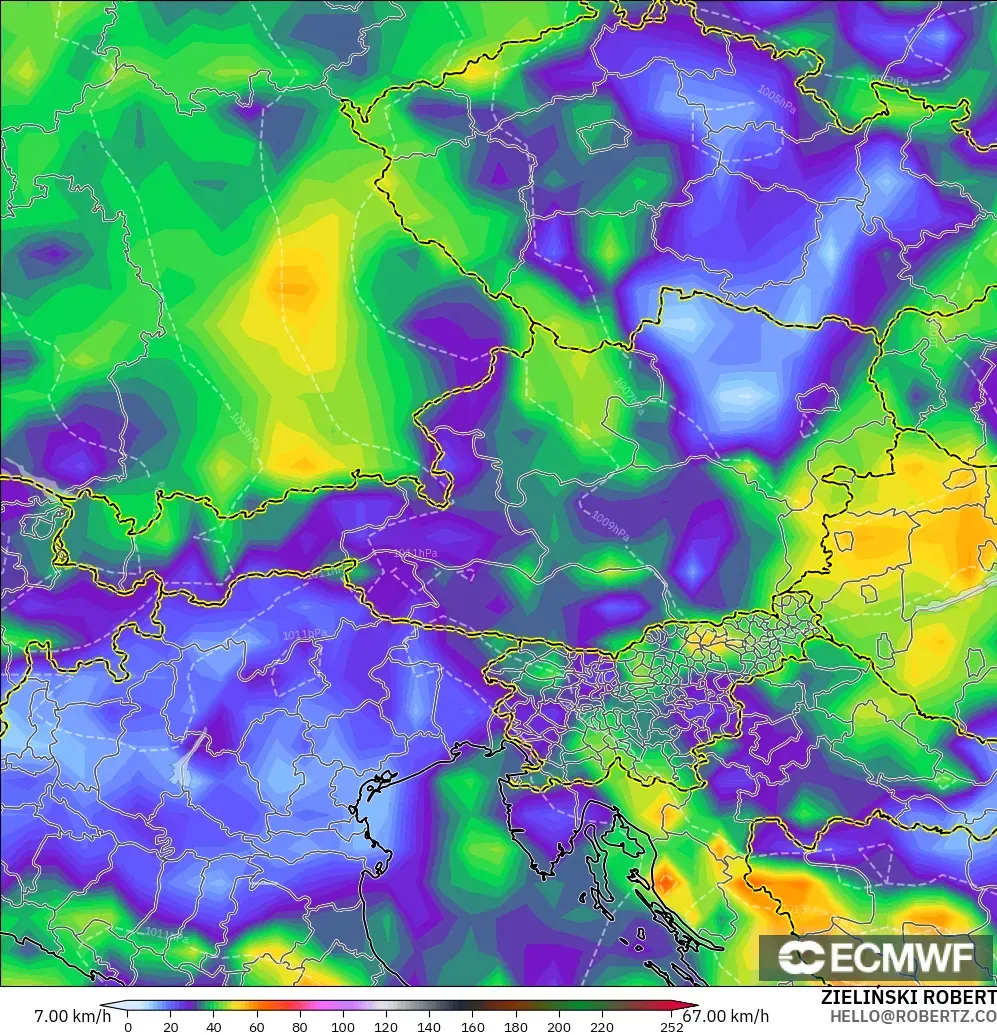 ECMWF IFS 0.25° model - Austria, Wind Gusts